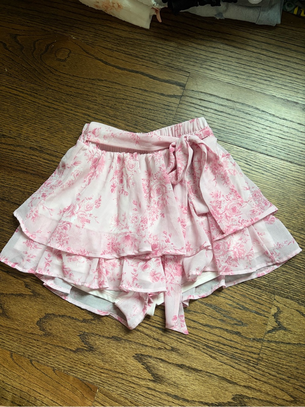 Altar'd State Pink Floral Tiered Mini Skirt